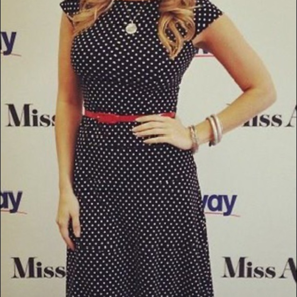 Joseph Ribkoff B&W Polka Dot dress w Red Belt